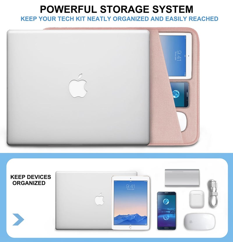 Naukay Laptop Sleeve Bag 13.3 inch  Shockproof Protective Computer Cover with Accessories Pocket  Portable Laptop Case Compatible with MacBook Air/Pro 13-13.3 inch  Compatible for MacBook Pro 14 inch  Pink - Image 2